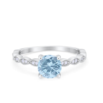 Vintage Style Wedding Bridal Ring Simulated Aquamarine CZ 925 Sterling Silver